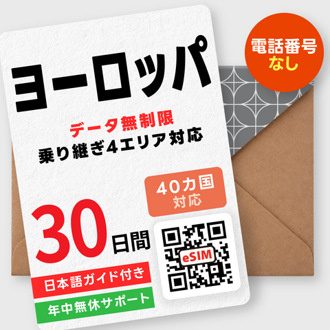 ヨーロッパeSIM｜40カ国周遊・データ無制限（5~30日間）